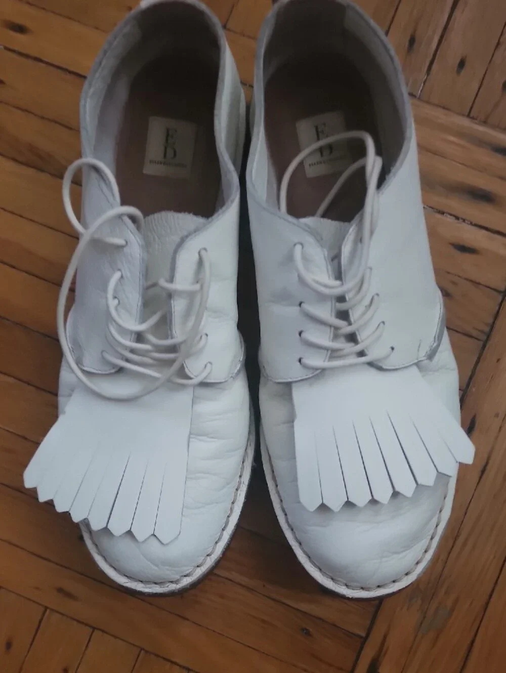 White Leather Lace-Up Kiltie Oxfords